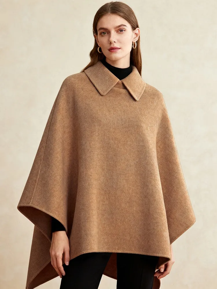 New Casual Loose Long Woolen Cape Coats Women Solid Lapel Length Outerwear Autumn Winter Fashionable Temperament Shawl Coat