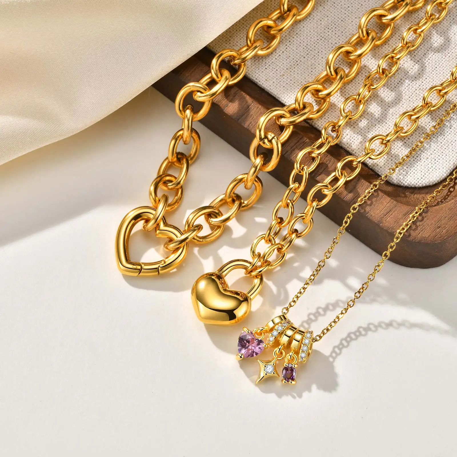 Charms Heart Pendant Necklace for Women, Golden Stainless Steel OT Toggle Necklace, Layered Necklace Stylish Valentine's Gift
