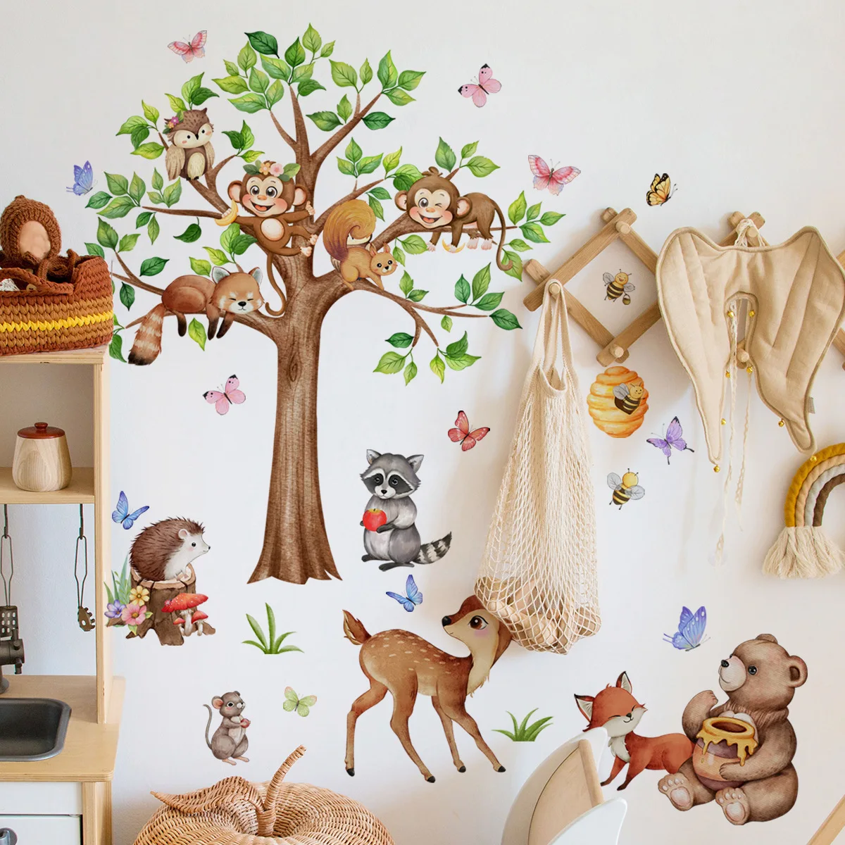 Cartoon Jungle Animal Tree Nak – Baby Nursery Jungle Wallpaper recenzja i cena