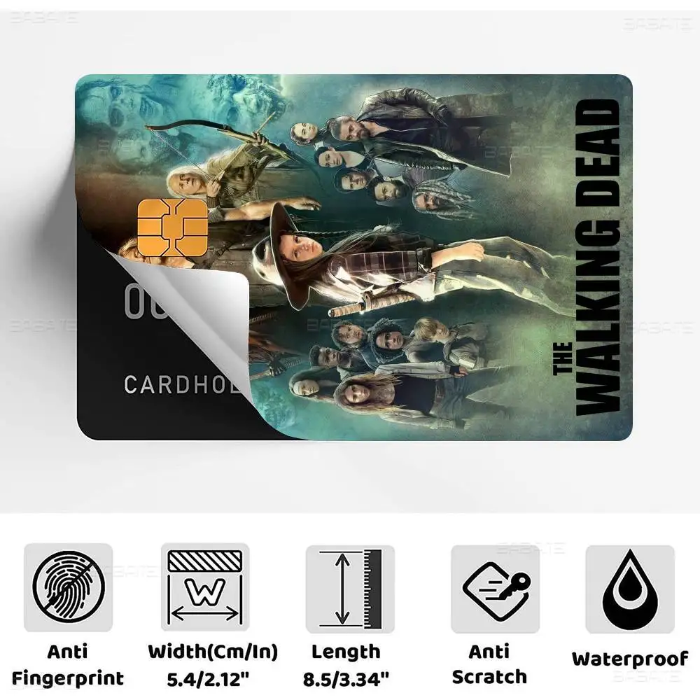 The Walking Dead Anime Spend or Save Funny Shell On Off رفيع للغاية بدون تبهت ملصق غطاء جلدي لبطاقة الائتمان الخصمية