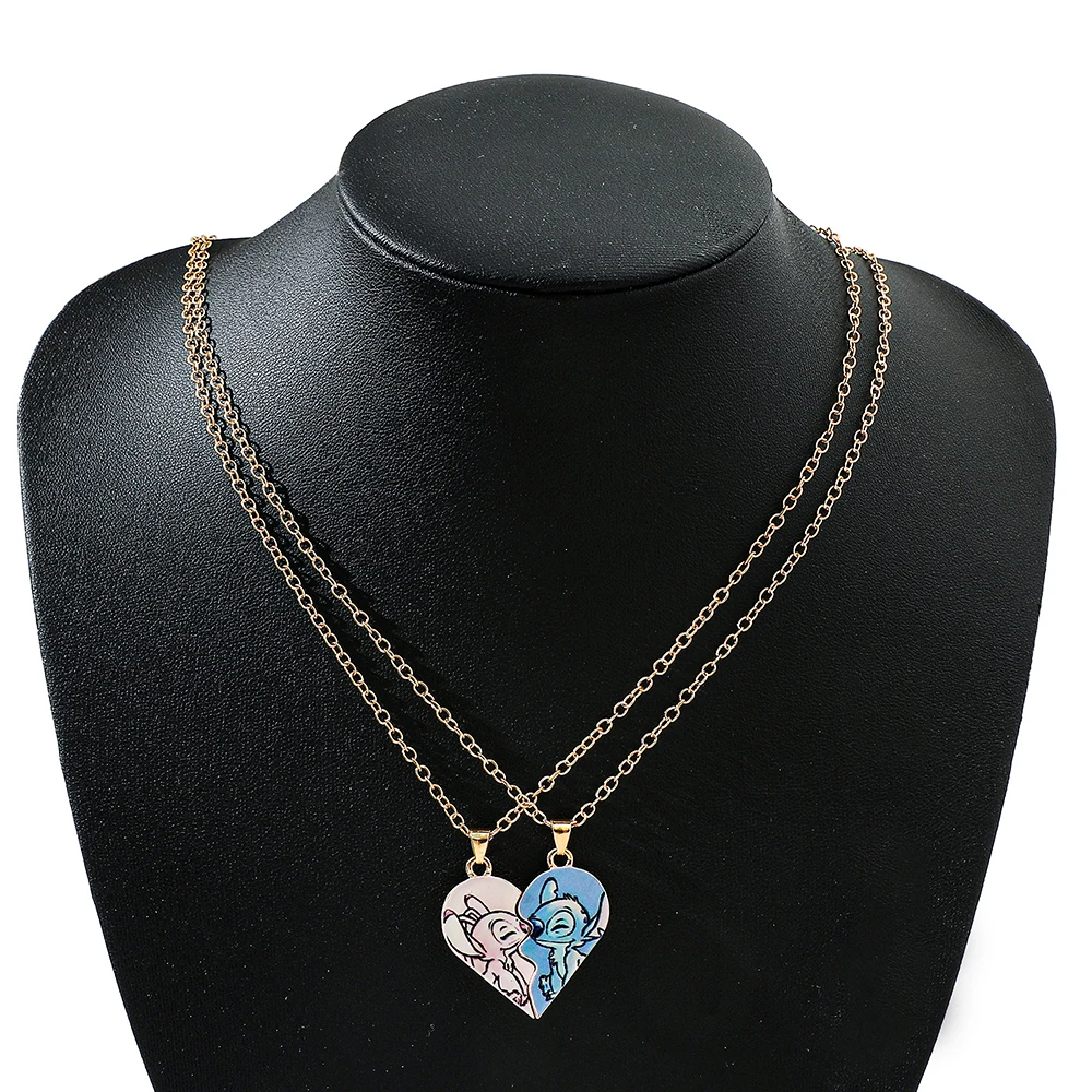2 قطع للجنسين تأثيري الملاك غرزة القلب قلادة قلادة للأزواج مطابقة الصداقة مجوهرات هدية لأفضل الأصدقاء