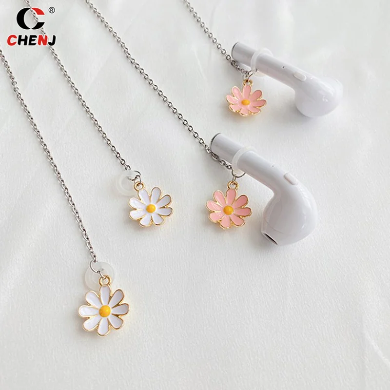 Kalung Earphone nirkabel Anti hilang untuk pria dan wanita, Kalung aksesori Headphone liontin bunga aster cantik untuk pria dan wanita