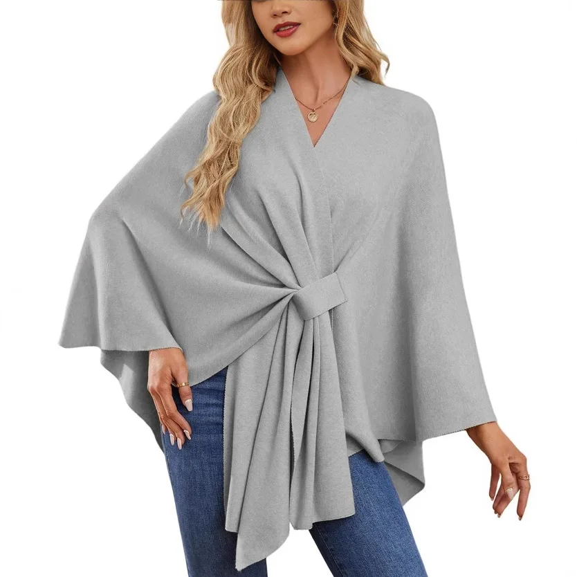 Women Solid Color Soft Shawl Jacket Cape Top Loose Fashion Casual Tops Capes Ponchos