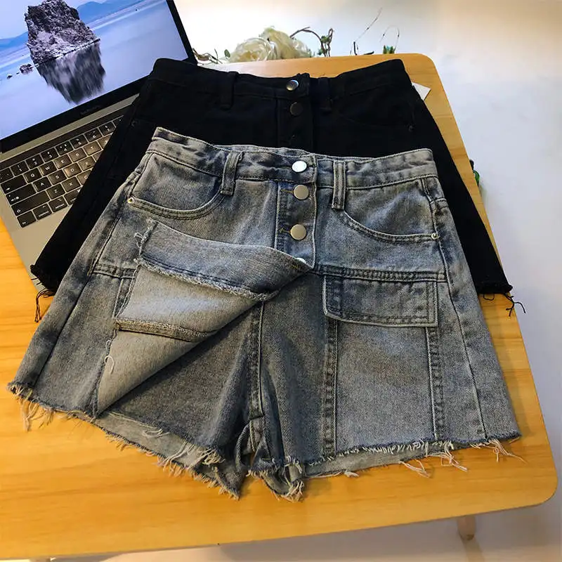 Nep Tweedelige Jeans Rokken Shorts Vrouwen Zomer Nieuwe Vet Mm Hoge Taille Denim Shorts Streetwear Casual Dames Zwart shorts C8088