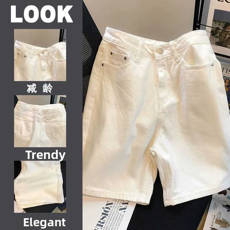 

High Waist Thin White Denim ort Pants Women's Loose Wide Leg ort orts Summer Blue Cotton Stretch Denim High Waist orts