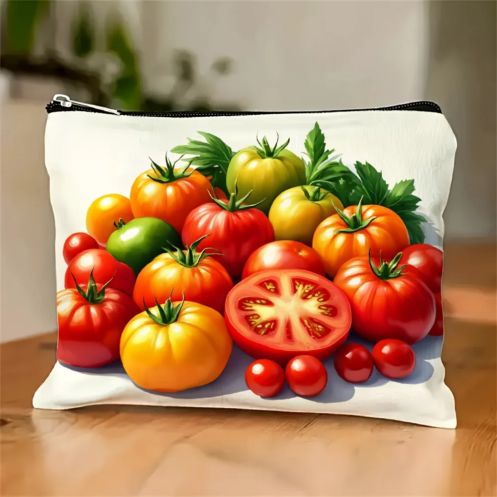 

A Vintage Tomato Print Makeup Bag- Multifunctional Zipper Pouch, Jewelry Storage Bag, Perfect Travel Zipper Small Storage Bag.