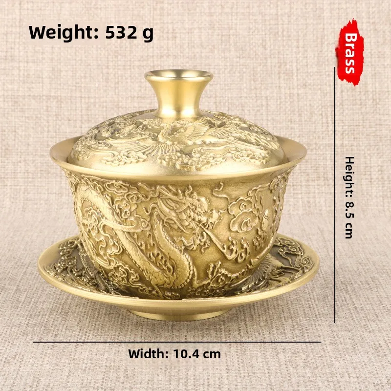 bronze-dragon-and-phoenix-good-lu-tea-bowl-tee-piece-set-decorative-creative-home-tea-cup-handheld-bowl-tea-lamp-antique