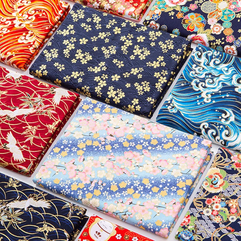 

1M Japanese Style Bronzing Fabric Sakura Cotton Fabric For DIY Sewing Hanfu Kimono Doll Bags Crafts Patchwork Material