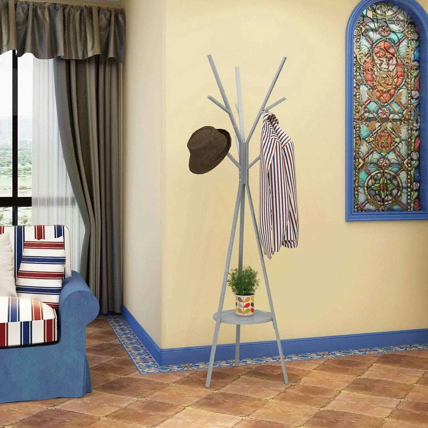 Formwell Coat Rack Hat Free Standing Display Hall Tree Metal Hat Hanger Garment Storage Holder with 9 Hooks for Clothes Hat - Image 5