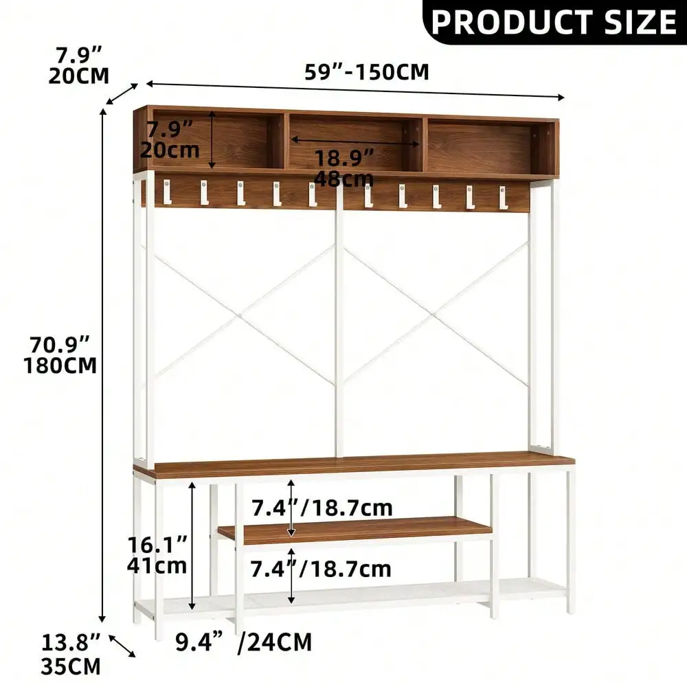 5-in-1 Hall Tree Coat Rack Shoe Storage Entryway Bench Organizer Bedroom Hallway