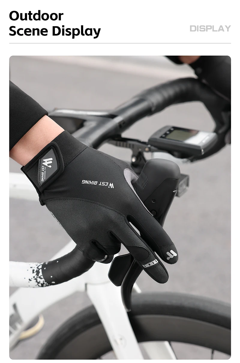 WEST BIKING Stoßfeste Vollfinger-Fahrradhandschuhe für Herren, SBR-Handflächenpolster, rutschfest, atmungsaktiv, Touchscreen-fähig, MTB, Rennrad, Sport-Handschuhe – Detail 14
