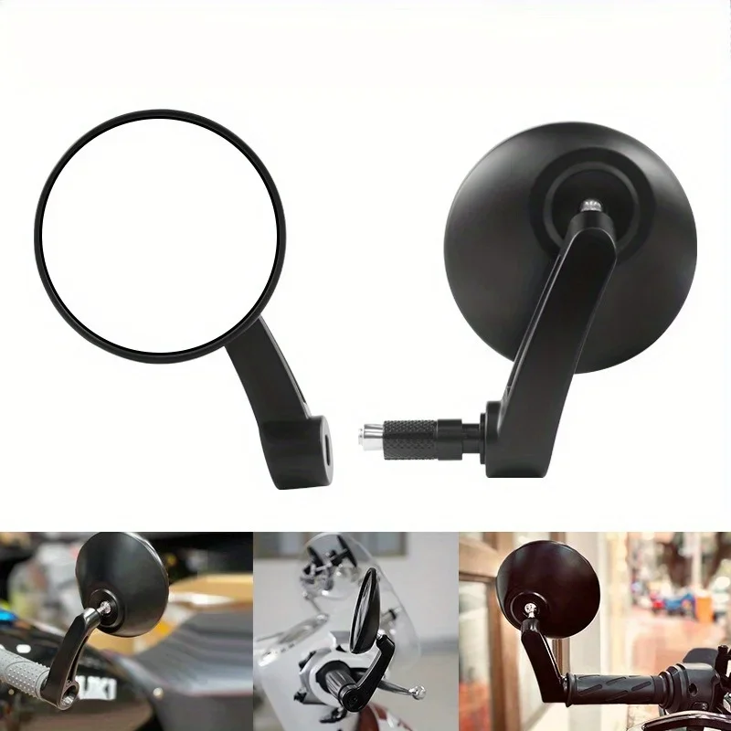 

Motorcycle Electric Scooter Aluminum Black Handlebar Mirror, Large Round Rearview Mirror, Universal Fit, Flat Curved Lens