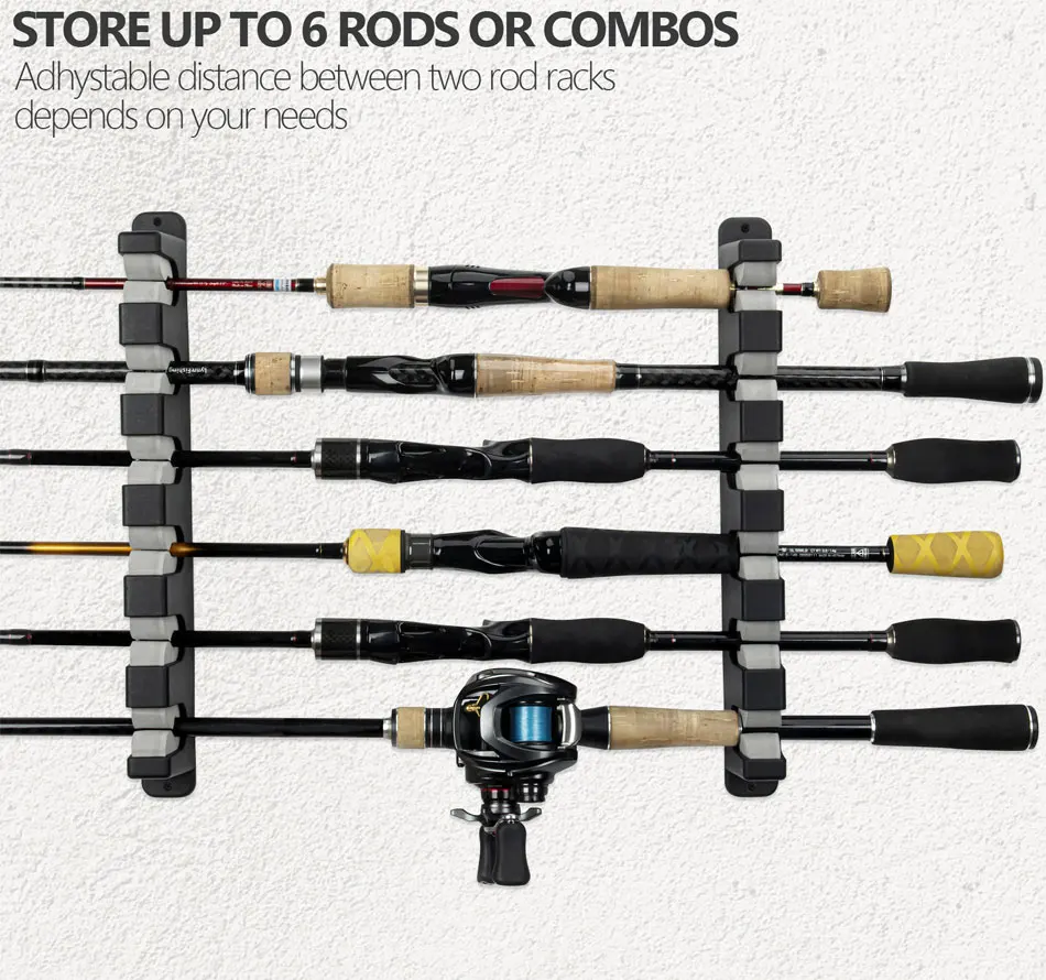 Porta Canne Da Pesca Verticale Da Parete | Supporto Per 6 Canne | Con Protezioni In Schiuma EVA | ABS Resistente | Organizer Da Garage
