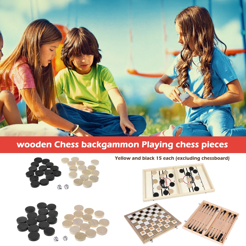 30pcs Wooden Checkers Backgammon Chess Pieces with 2 Dice Board Game Adults Kids Toys for Home New Year Party Game