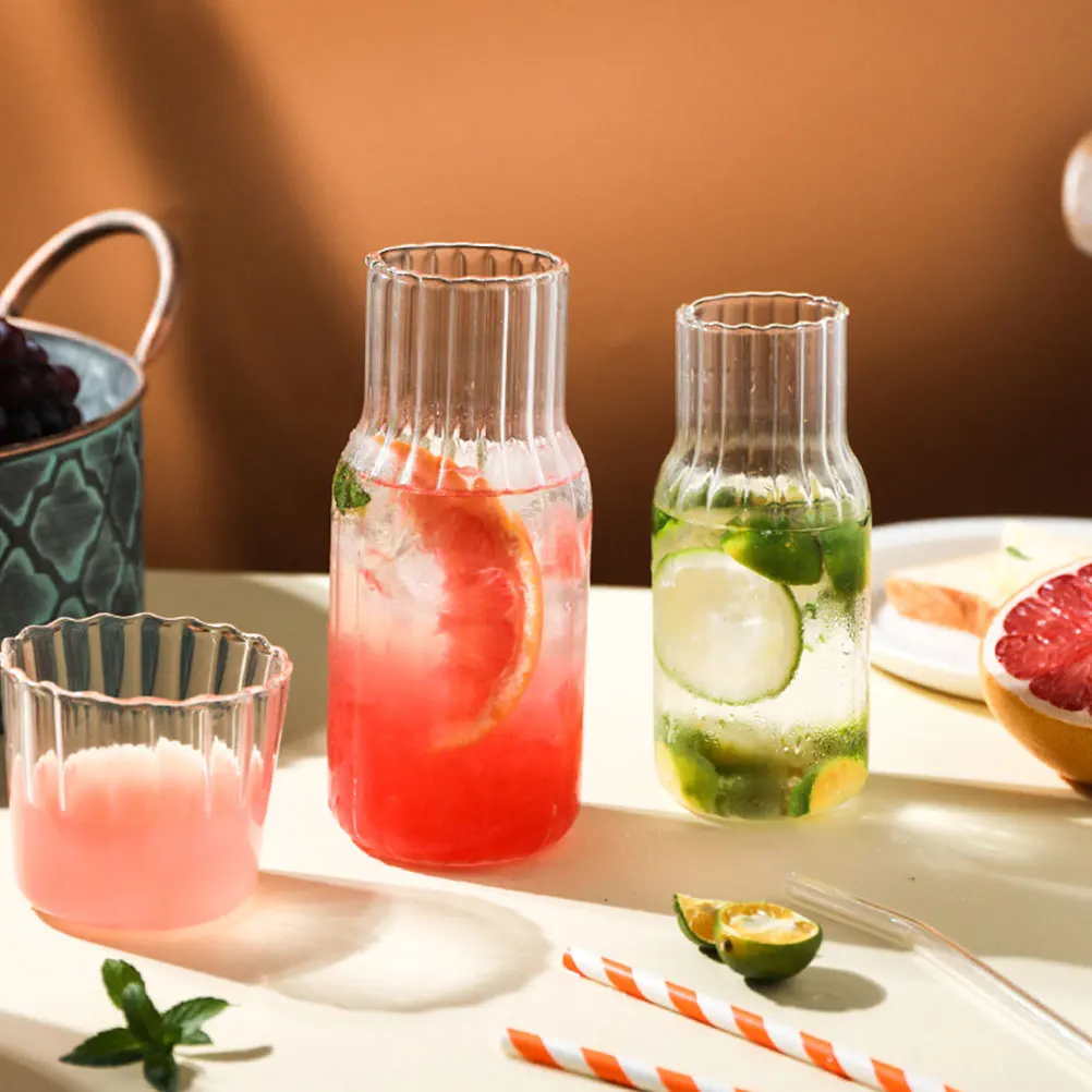 

1 Set Clear Glass Water Pitcher With Tray Bedside Carafe MultiFunction Jug Nightstand Beverage Dispenser
