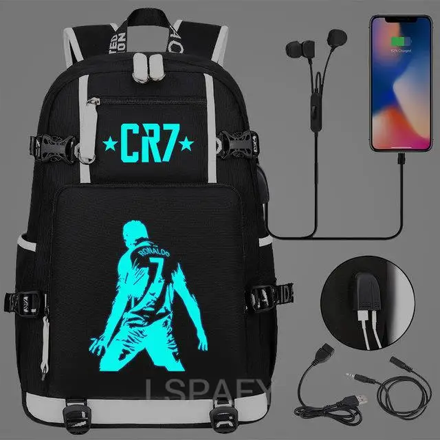 Luminous CR7 Football Backpack Waterproof Children\'s backpack Boys Girls Senior High School Teens backpack Mochila Infantil