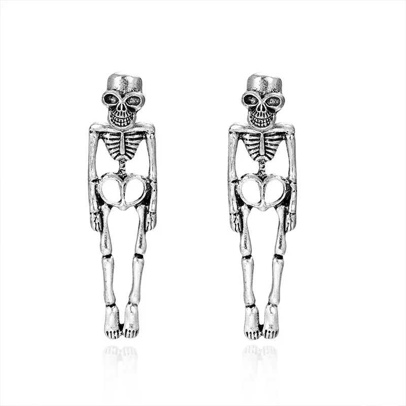 Darkness Halloween Startling Skeleton Skull Hanging Drop Earrings Exaggerated Punk Style Body Skeleton Ghost Earrings Jewelry