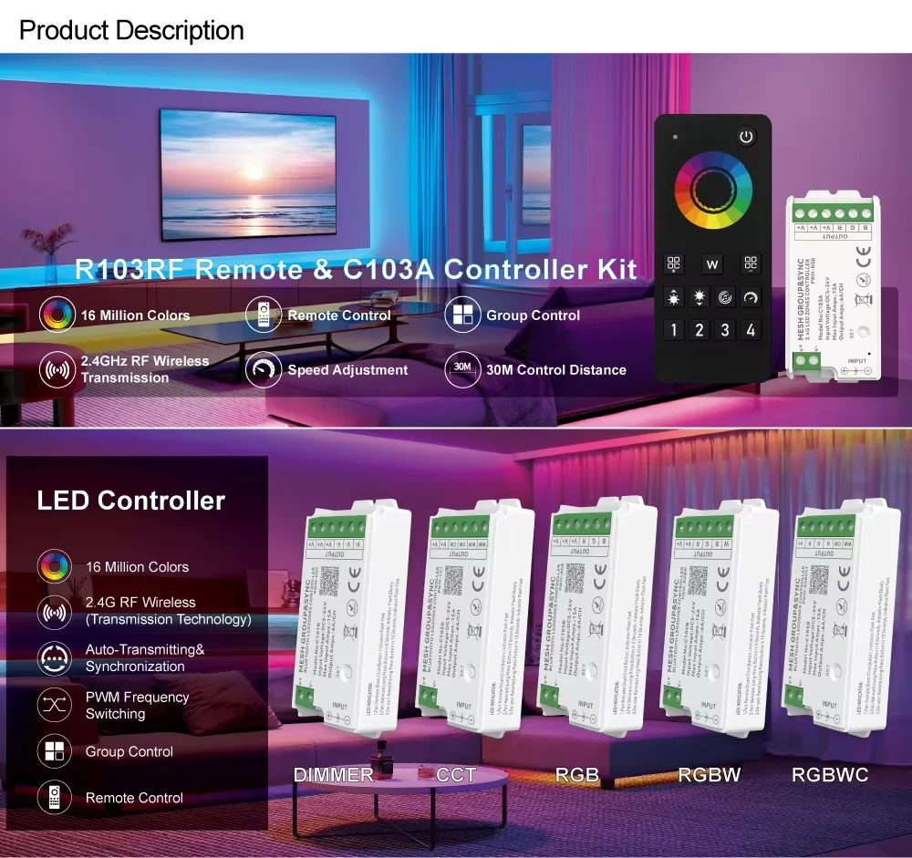 10Tuya WiFi LED Controller Alexa Google Home Voice Control CCT RGB RGBW LED Strip Light Smart APP Controller MESH RF 2.4G Remote
