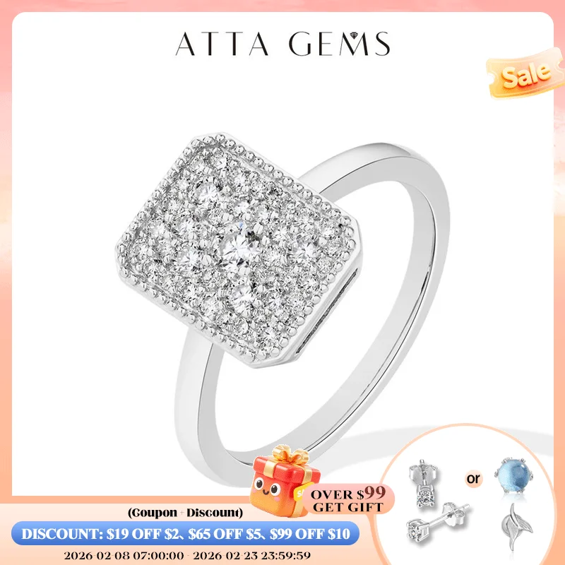 

ATTAGEMS Original DVVS1 Moissanite Rings Rectangular Design forWomen 925 Sterling Silver White Gold Engagement Ring Fine Jewelry