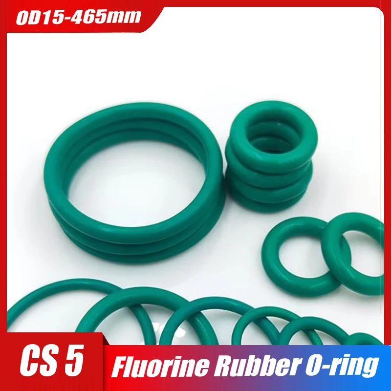 

FKM Green Fluorine Rubber O-Ring CS 5mm OD15-465mm Thickness O-Rings Sealing Gasket Oil Resistant Acid & Alkali Resistant 1Pc