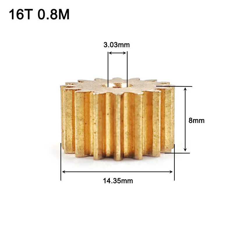 16T 0.8M Copper Gear OD=14.4mm Thickness 8mm Hole 3mm 16 Teeth Brass Metal Pinion 163B DIY Motor Repair Parts
