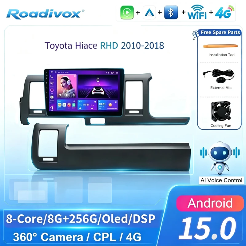 Android Car Radio AI VOICE Multimedia player GPS Navigation Stereo Screen  for Toyota Hiace RHD 2010 2018 Video Tape Recorder