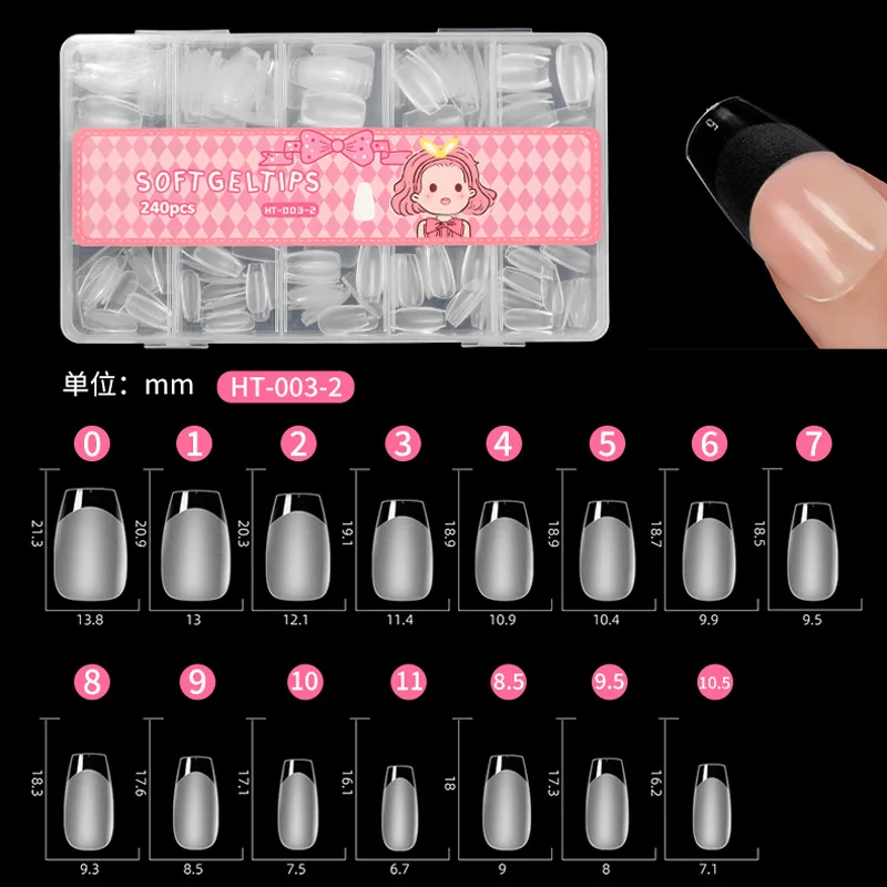 240pcs/box Nail Tips Medium Short Shape Almond/Square Soft Gel Nail Tips False Nails Soak Off Easy Nail Extensions