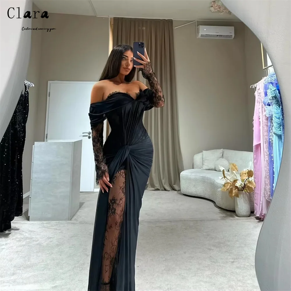 Clara Custom Black Lace Side Slit Off the Shoulder Luxury Dresses 2025 Luxurious Party Dress Women's Wedding Evening Dress Prom