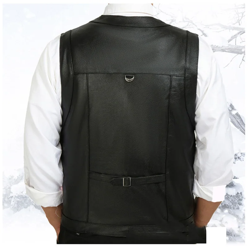 2023 New gentlement leather vest male slim commercial male leather vest sheepskin leather men vest waistcoat with many pockets