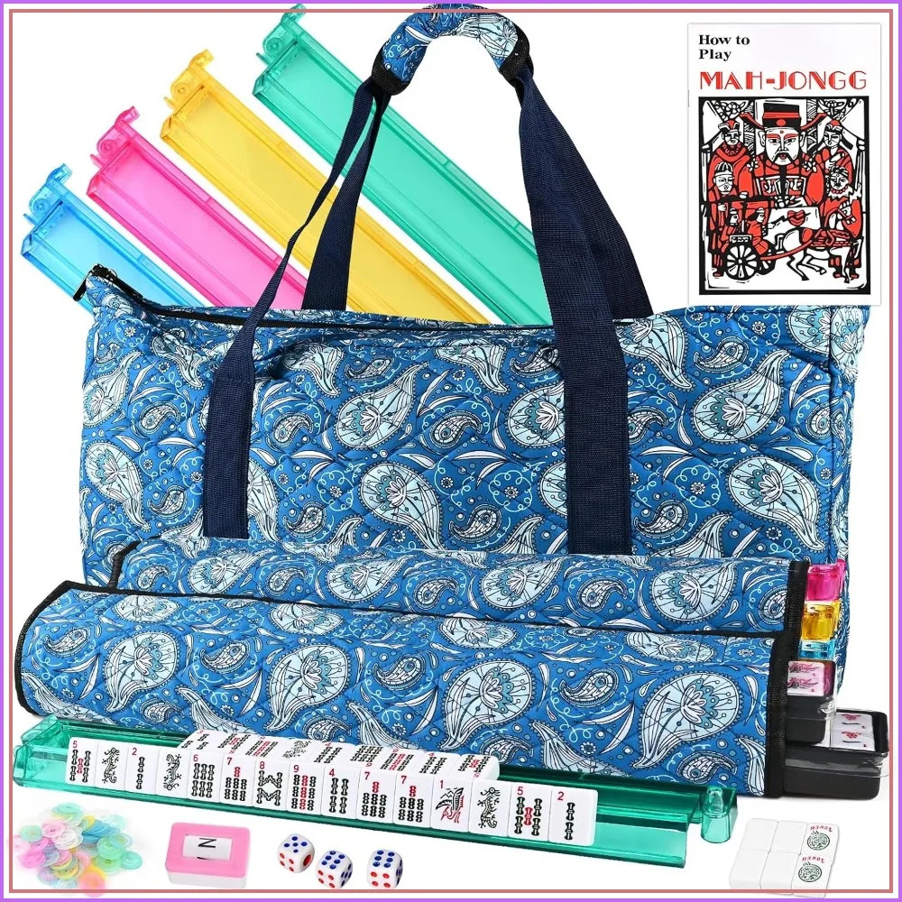 American Mahjong Set – 166 Tiles, 4 Racks with Pushers, 3 Dice, Travel Bag