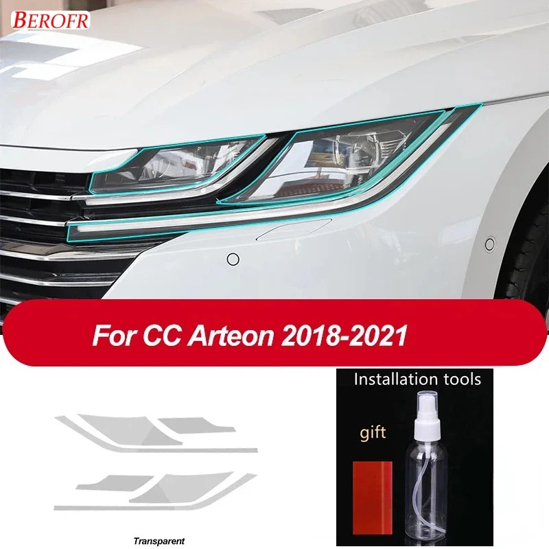 2 Pcs Car Headlight Protective Film Headlamp Transparent Black TPU Sticker For Volkswagen VW CC Arteon 2018-Present Accessories