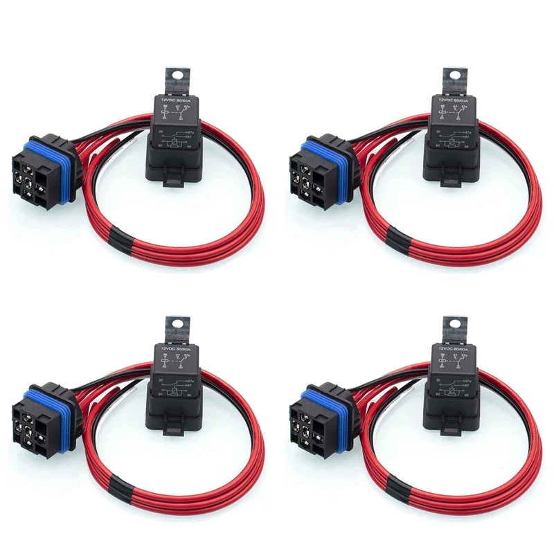 4X 60/80 Amp 12 Volt Waterproof Automotive Relay With Pigtail 5-Pin Heavy Duty 12 AWG Relays For Boats Auto Fan Cars