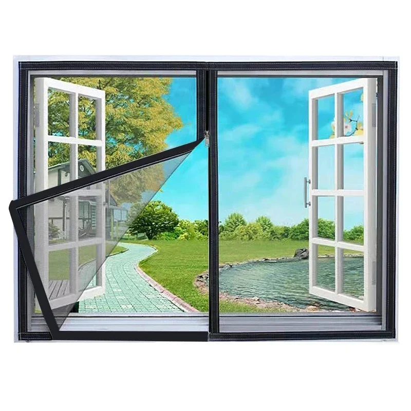 Mosquito Proof Zipper Screen Window Self Installing Non Perforated Mesh with Multiple sizes,Thin Mesh Invisible Gla Curtains