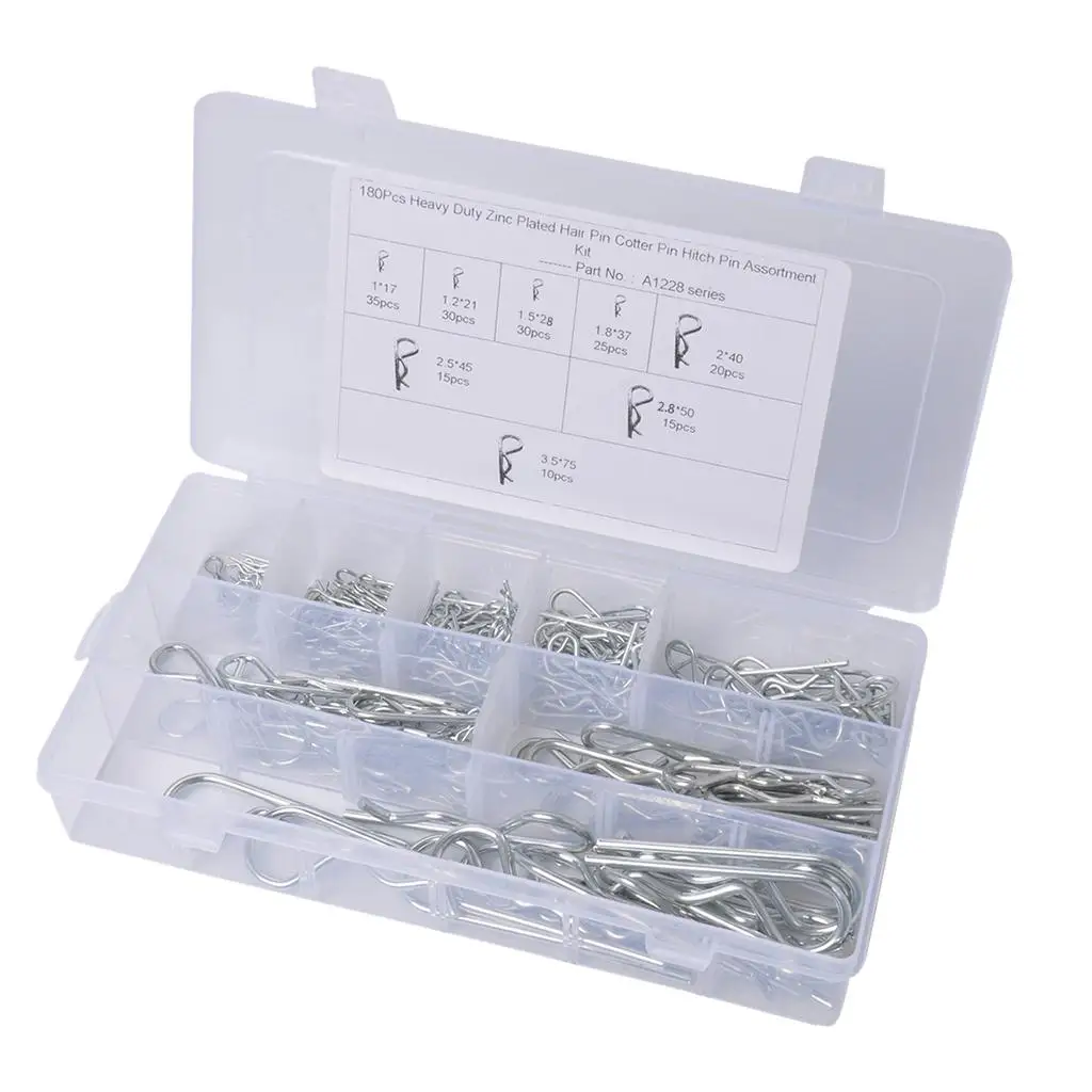 

180 x R-Clip R Pin Mechanical Hitch Hair Pins Tractor Assortment Kit Case Set