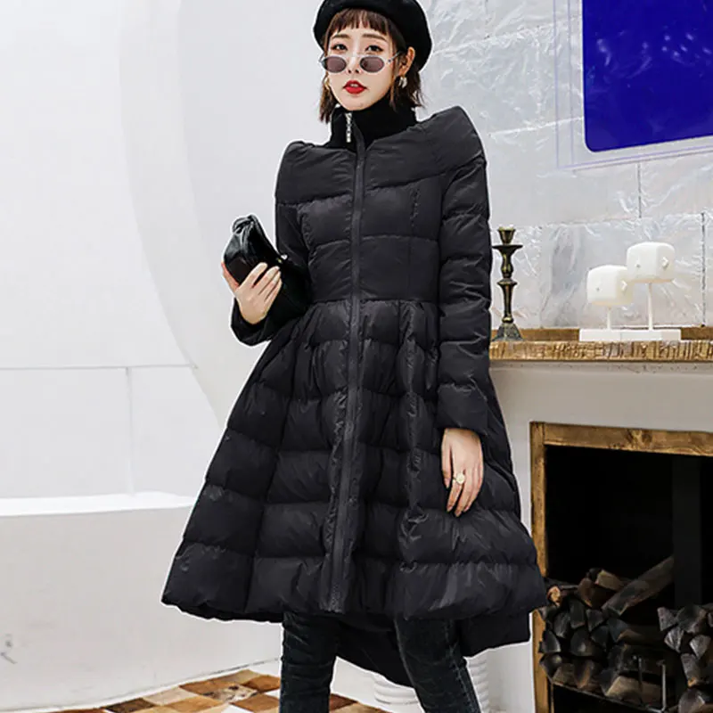 Oversize Coat Winter Coat Women Maxi Dress Style Embossed Cotton Winter Jacket Women Black Dress Parka Female Manteau Femme L535