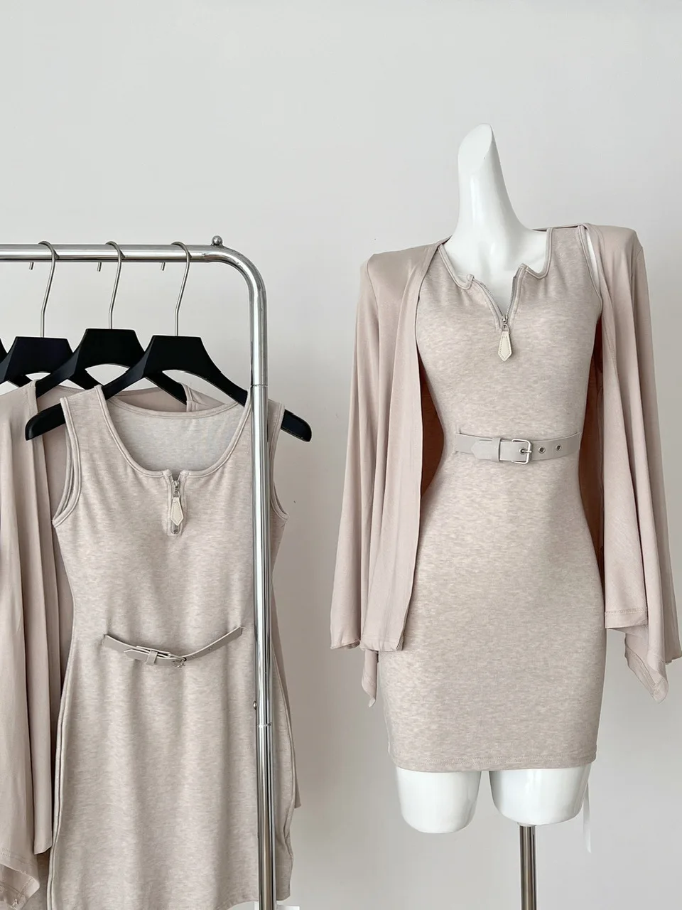 

Женский трикотажный комплект Dr High Waist Slim Fit ort Sve round Ne из двух предметов с открытым кардиганом Casual Faion, осенняя новинка ...