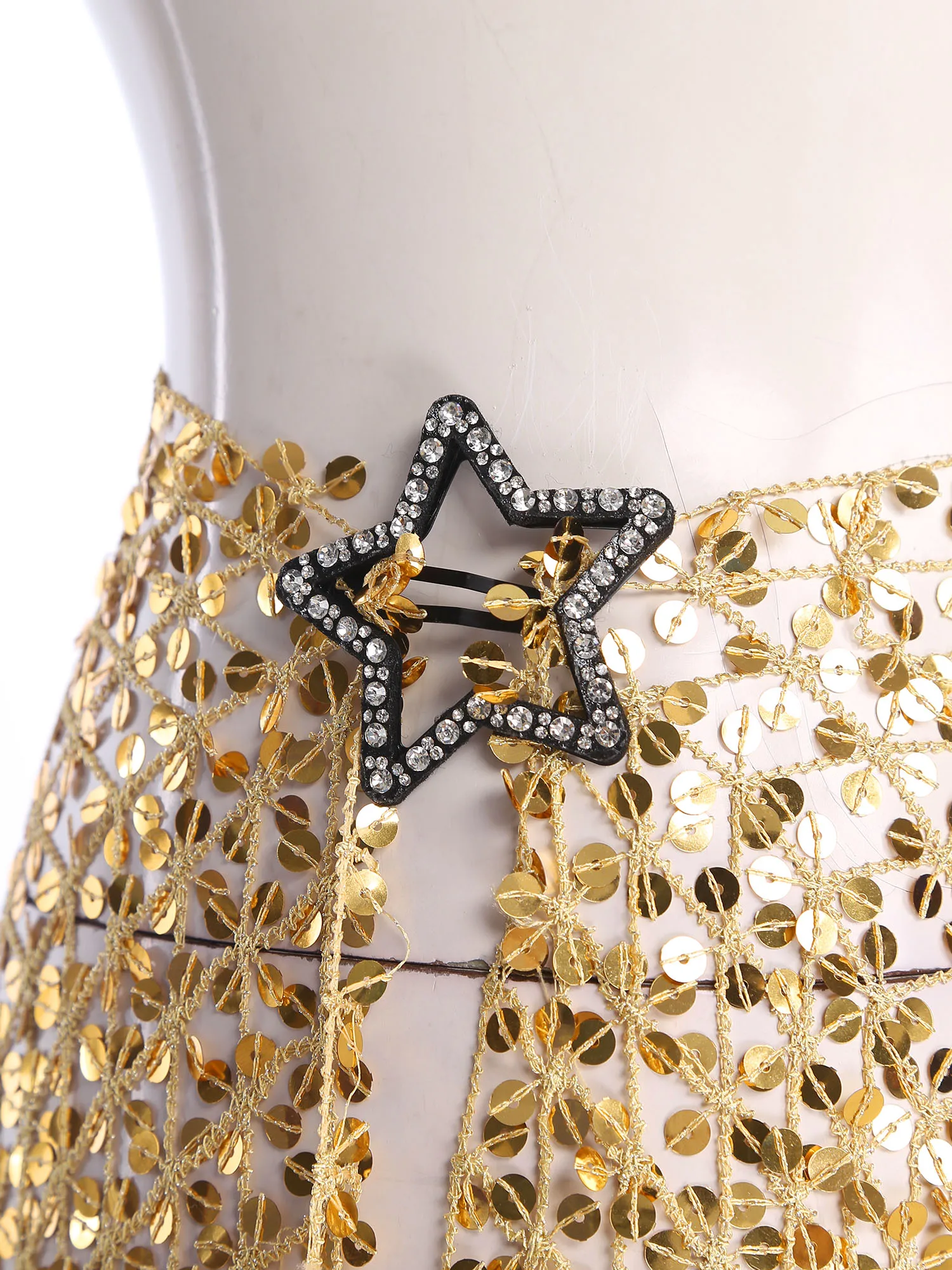 Feminino brilhante lantejoulas hip cachecol saias de dança do ventre strass estrela clipe auto-amarrado borla guarnições oco para fora hip saia cintura corrente