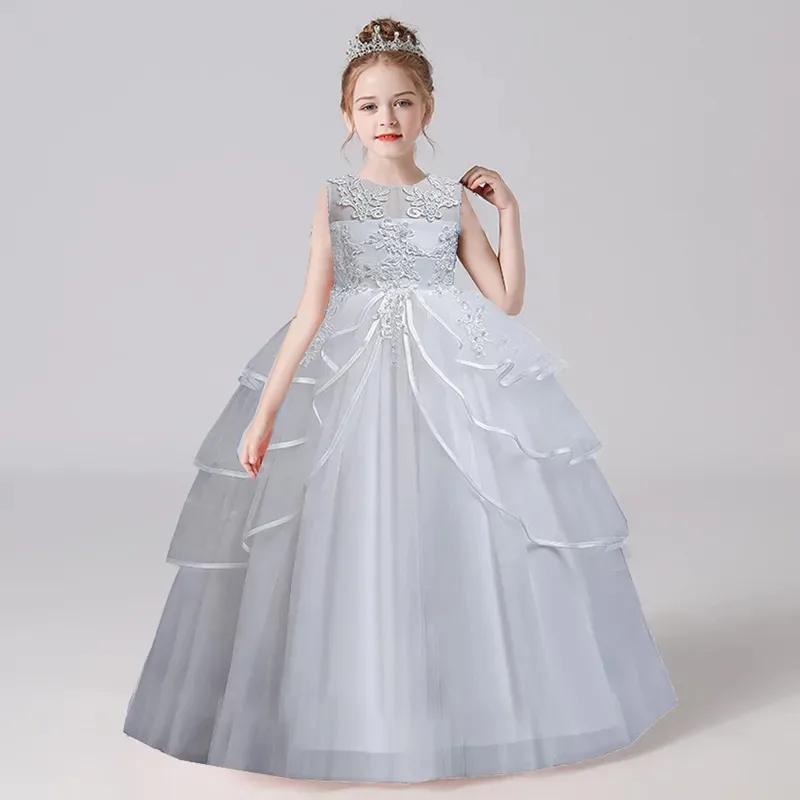 Sky01 반짝 이는 유아 작은 큰 여자 레이스 Appliqued 꽃 소녀 생일 파티 공식 드레스 긴 미인 대회 드레스 AC1080Sd01$