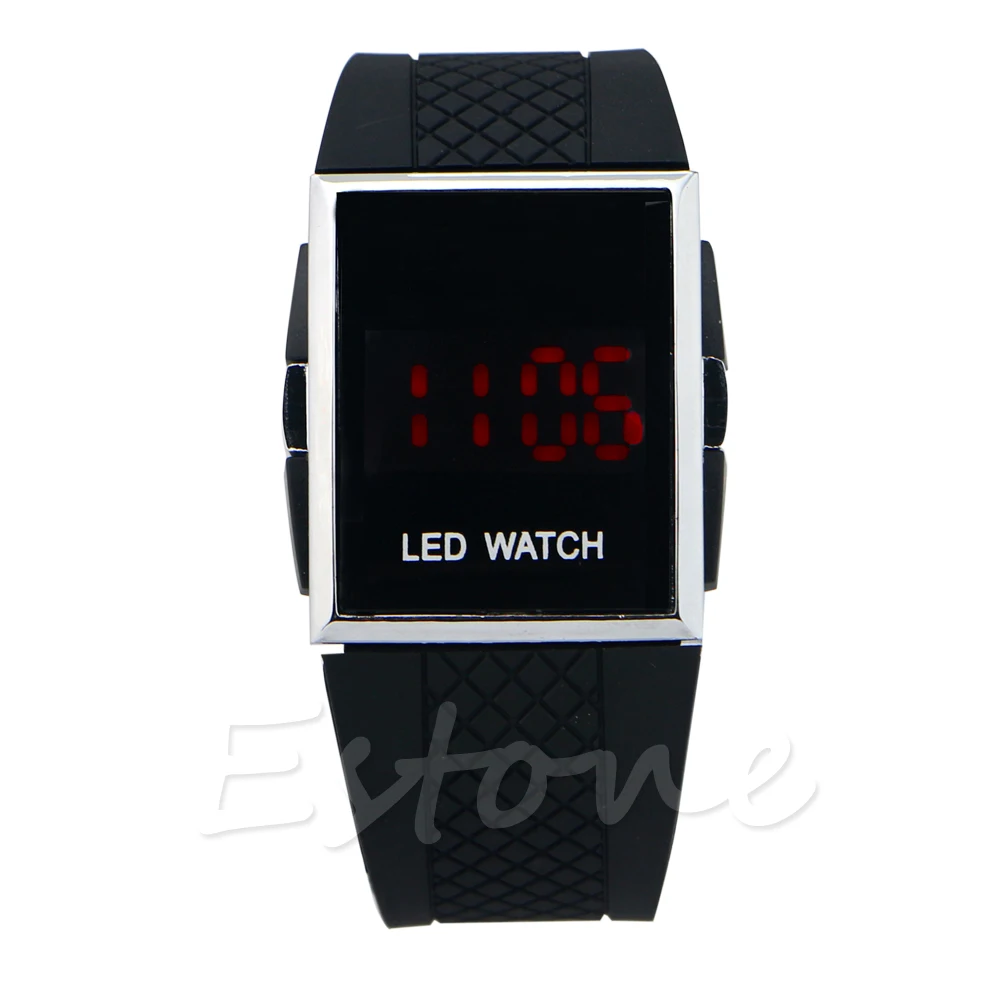 

Large Face LED Digital Watch Waterproof Wristwatch Men Women Red Color Display Sports Watches Silicone Strap