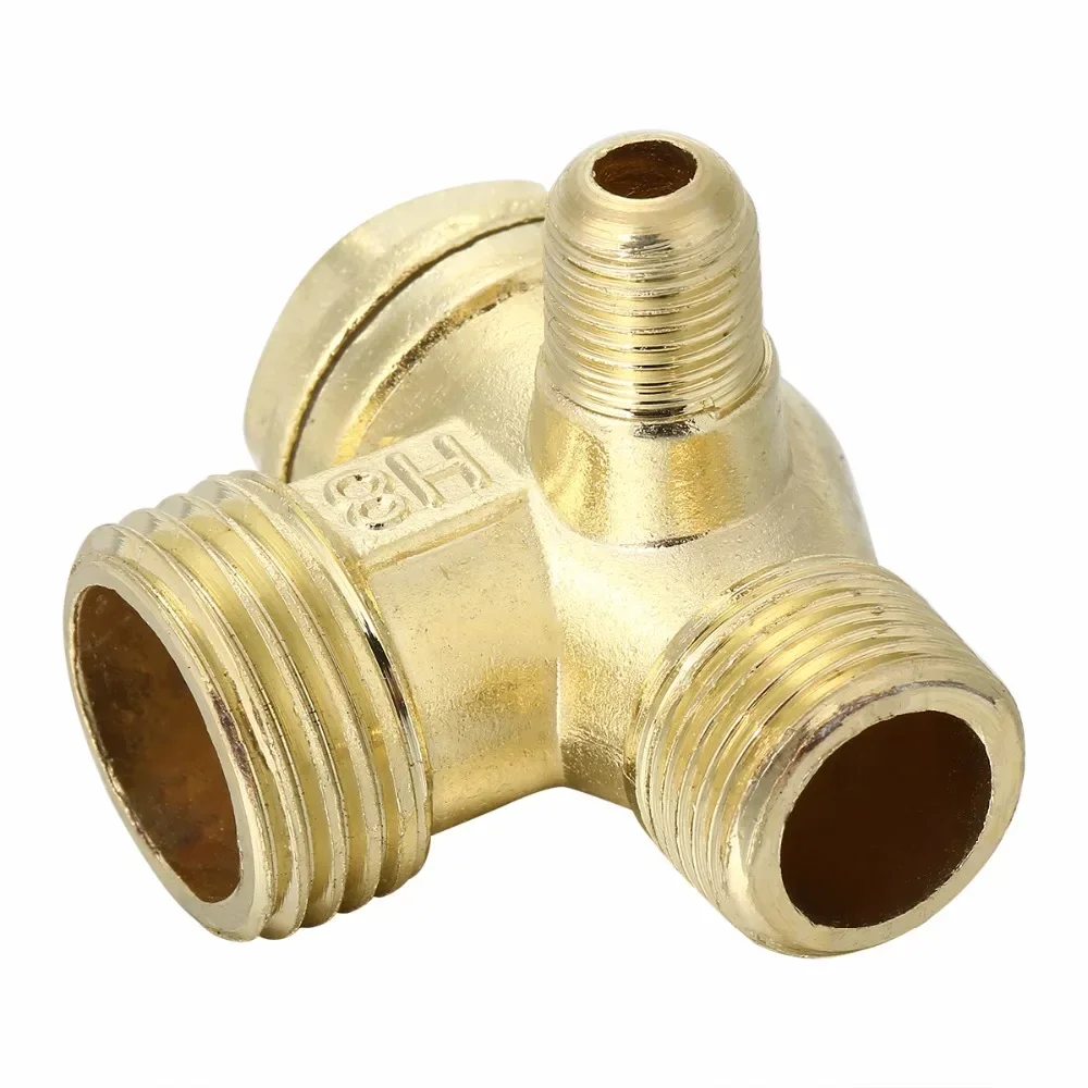 Male Thread 3 Way Air Compressor Check Valve Zinc Alloy Unidirectional Check Valve For Air Compressor Gold Tone Valve Connector