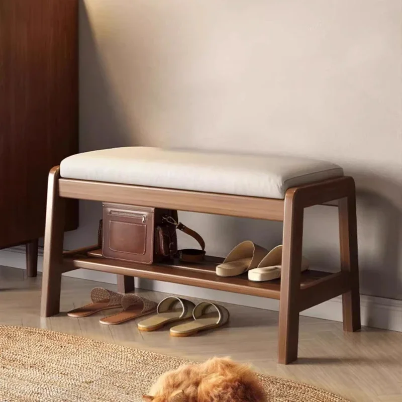 ‌Solid Wood Shoe Bench with Storage, Multi Layer Shoe Rack, Comfortable Cushioned Seat, Space Saving Entryway Organizer