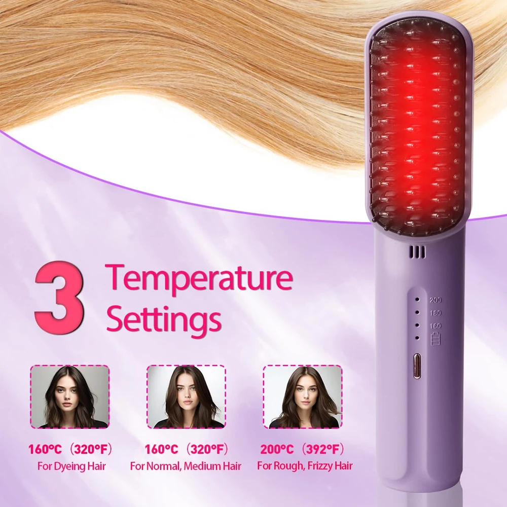 Wireless Hair Straightener Brush Negative Ion Hot Comb Multi-function Electric Heating Straight For Home Travel