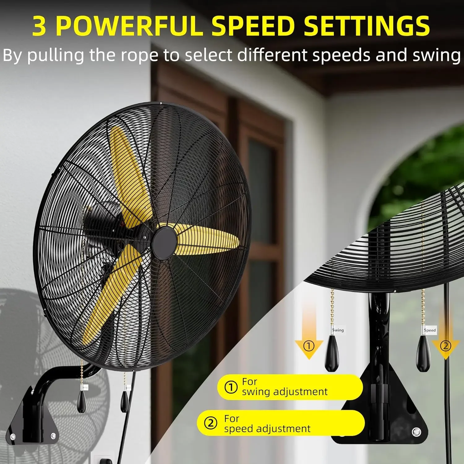 [عالية الجودة، صفقة ساخنة! ]مروحة تثبيت على الحائط في الهواء الطلق مع 3 سرعات، مراوح صناعية عالية السرعة 9200 CFM مع شفرات ألومنيوم، He