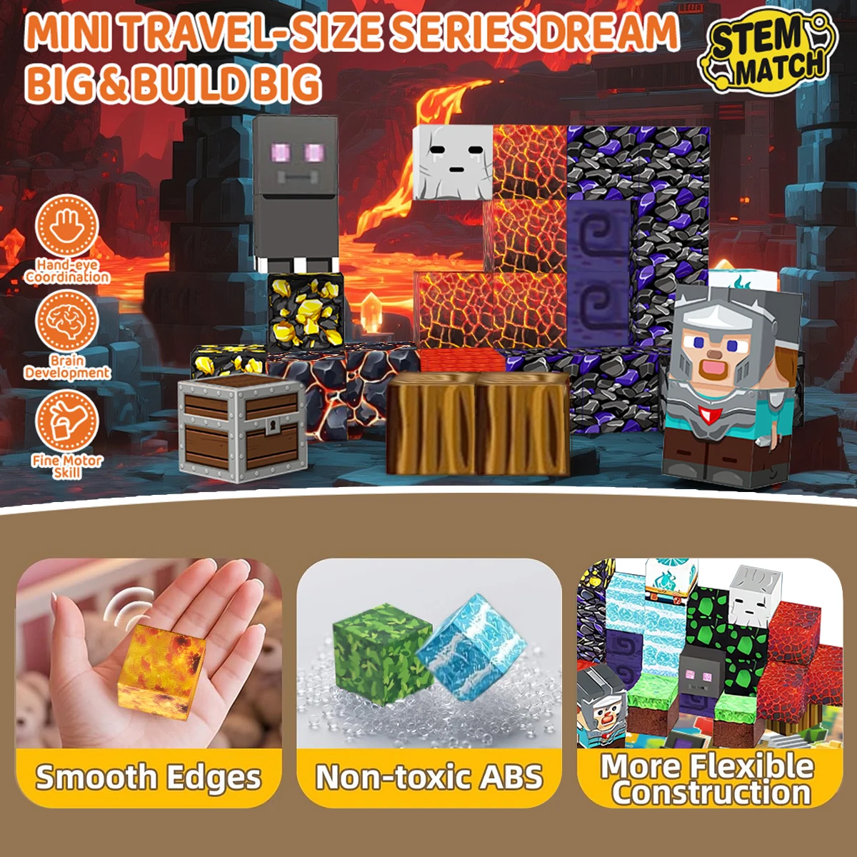 35 قطعة اللبنات المغناطيسية الحمم مغامرة مجموعة لعمر 3 + DIY نموذج الأطفال الجذعية لعبة حسية تعليمية مع صندوق حديد