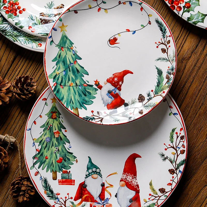 HOONRA New Style Christmas Ceramic Plate Exquisite Santa Claus Breakfast Dish Dinner Plate Porcelain Home Festivals Dinner Plate