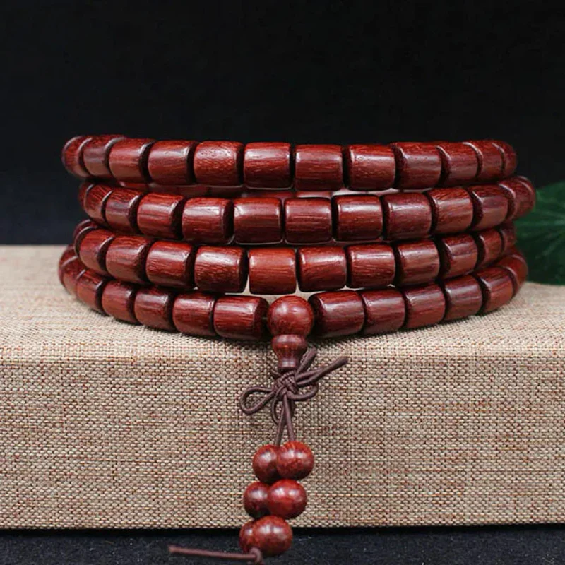 

Zambia red sandalwood barrel bead bracelet 108 small leaf rosewood products rosary bead hand string Buddha beads jewelry writing