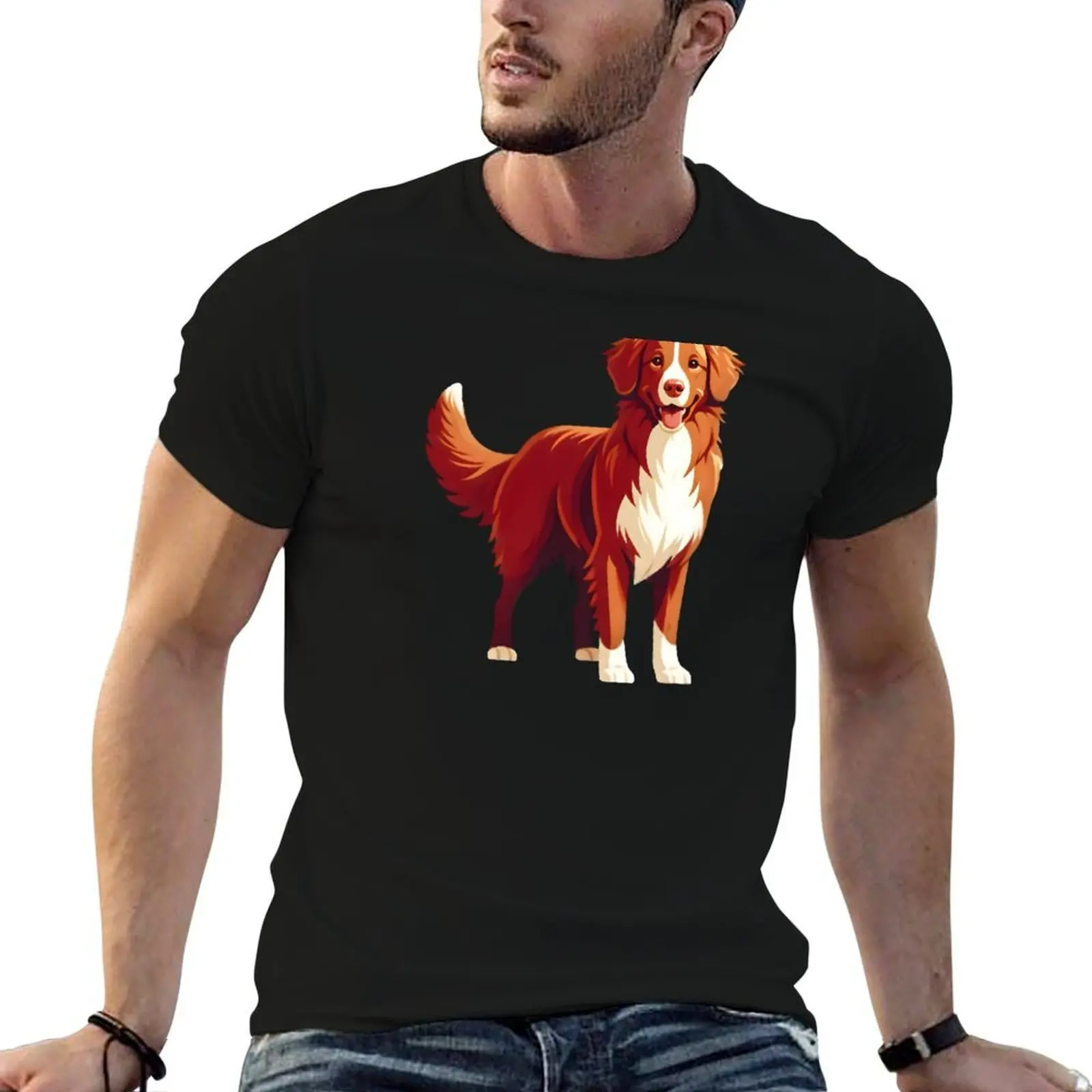 

Cute Nova Scotia Duck Tolling Retriever Dog illustration T-Shirt t shirts cotton 100% man t shirts for men casual T-Shirt