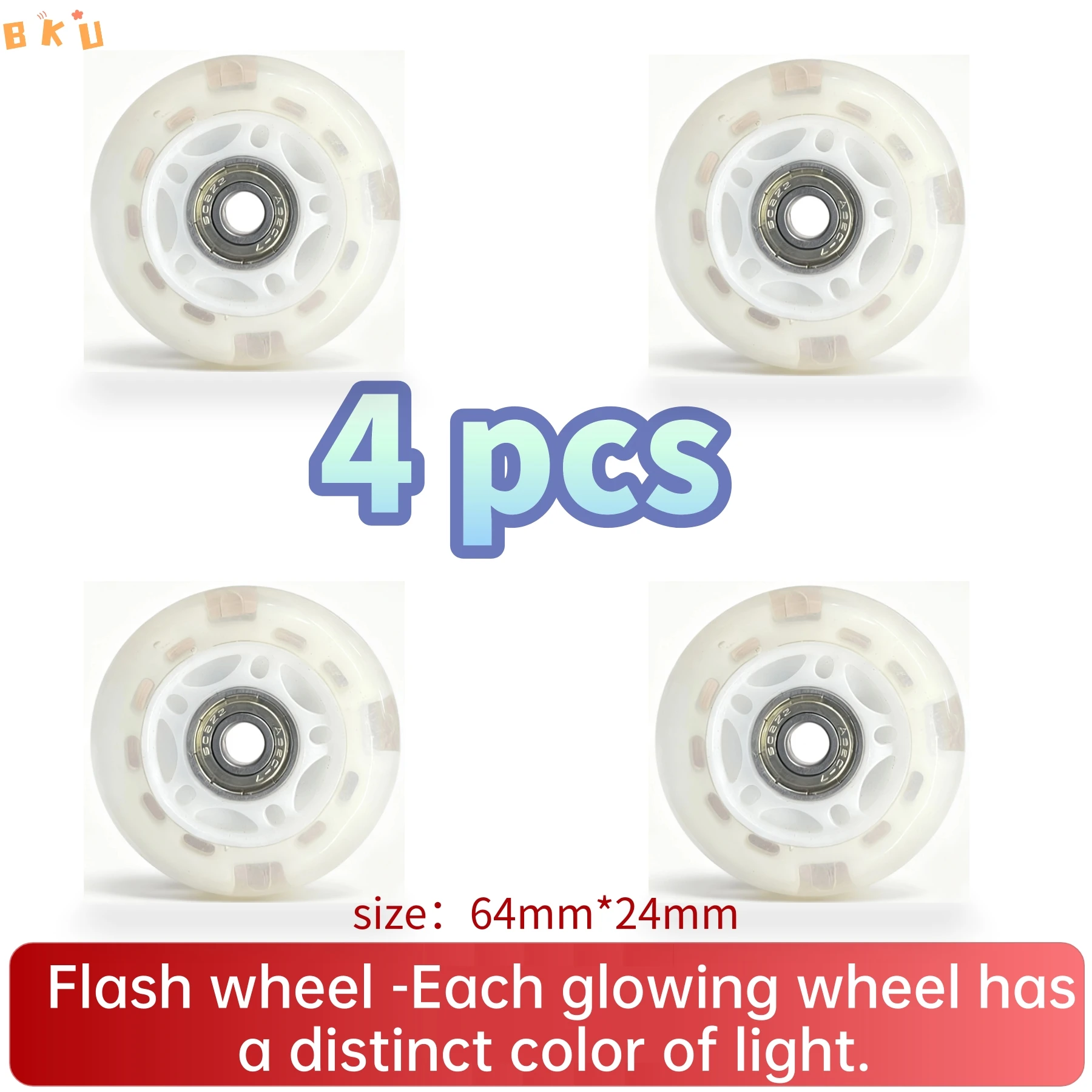 4-Pack LED Light Up Wheels 64mm PU بديل للزلاجات المضمنة والدراجات البخارية والأمتعة - محامل ABEC-7، ألوان متعددة