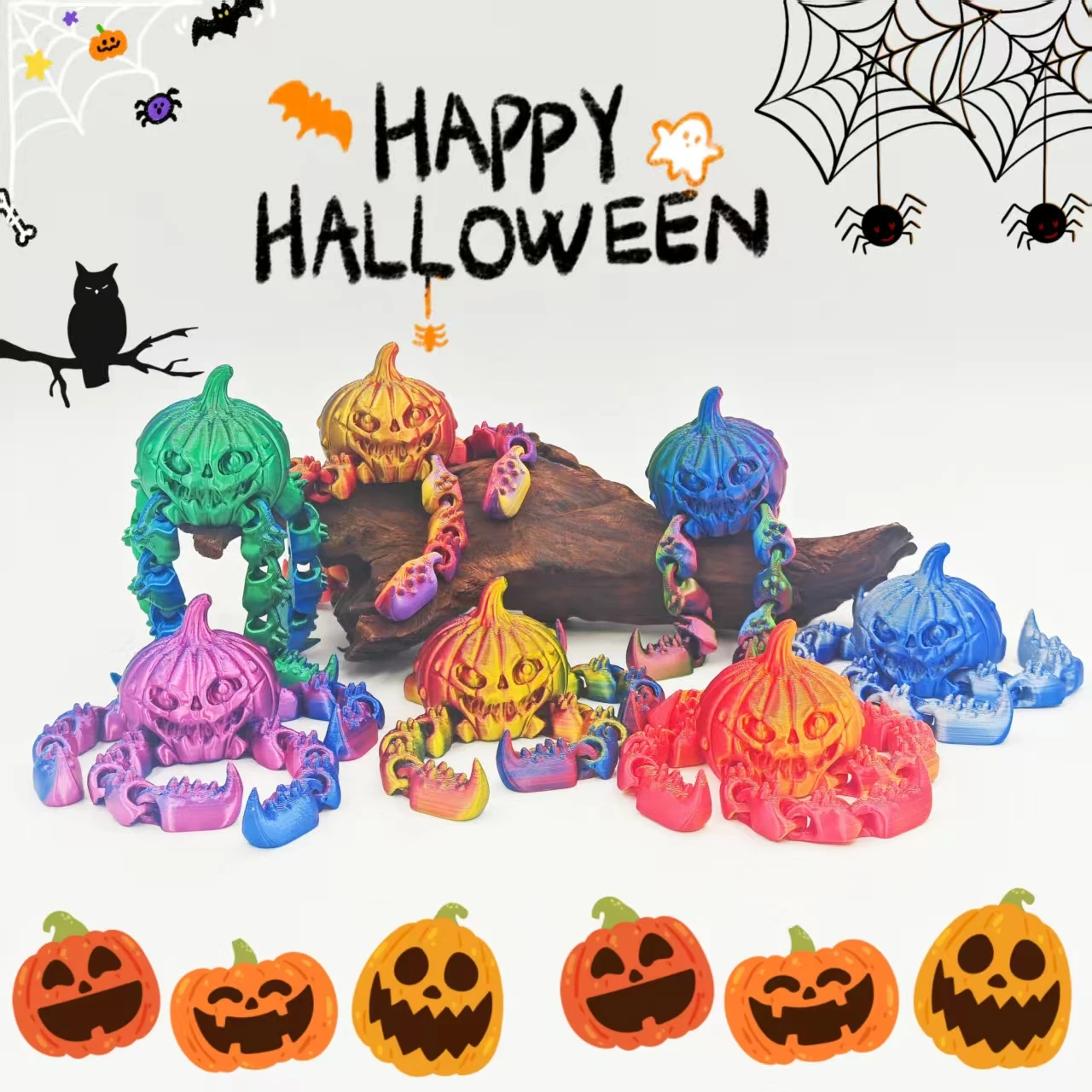 

Halloween atmosphere filled with 3D printed pumpkin octopus model, flexible tentacles that can swing, Halloween party decoration