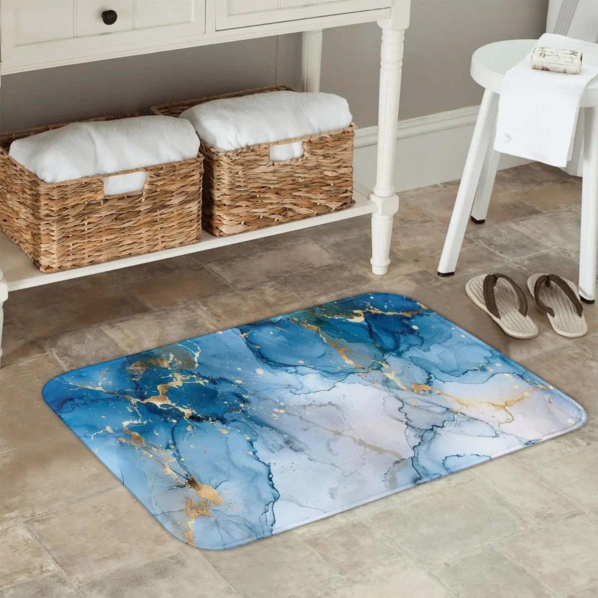 Marble Textured Pattern Anti-slip Doormat Floor Mat Cushion Carpet Rug for Kitchen Entrance Bathroom Living room Footpad Mats
